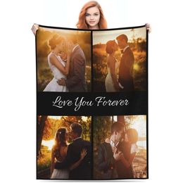 Custom with Photos Text Customised Blanket Personalised Flannel Throw Blankets for Adult Kid Birthday Wedding Christmas Halloween Fathers Mothers Valentines Day