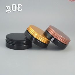 60pc/lot 30ml Black Plastic Cosmetic Jar Serum Bottle Gold Brown Aluminum Cap DIY Refillable Eyes Cream Powder Casegoods Rrhuh