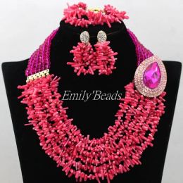 Beads Amazing New African Coral Beads Mix Crystal Beads Bridal Jewellery Set Fuchsia Pink Nigerian Beads for Wedding Free Shipping Cj532