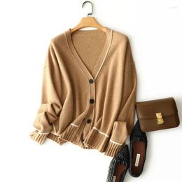 Women's Sweaters Masigoch Winter Patchwork Cosy Outerwear 7gg Thick Luxury Knits Cashmere V Neck Cardigan Coat