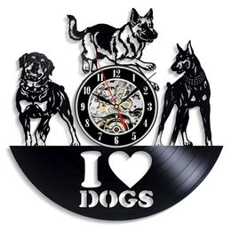 Vinyl Record Wall Clock Modern Design I Love Dog Animal Vinyl Wall Clock Hanging Watch Home Decor Gifts for Dog Lovers 12 inch303r