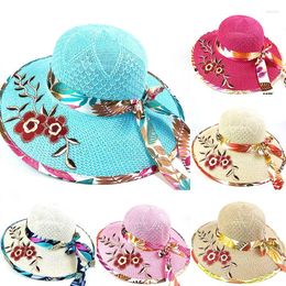 Wide Brim Hats 1pc Embroidery Sun Hat Vintage Cotton Yarn Flower Outdoor Summer Breathable Portable Foldable Elegant Seaside Decorate