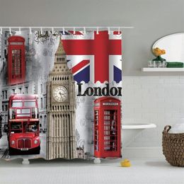 Dafield London Shower Curtain British Big Ben UK Jack Flag Phone Boot Tower Bridge London City Street Shower Curtain258f