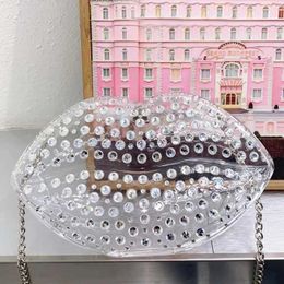 Evening Bags Ladies Clear Lip Shape Evening Bag For Women Luxury Designer Handbag Purse 2024 New In Acrylic Mosaic Imitation Diamond Shoulder