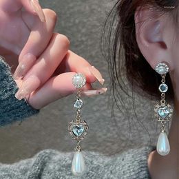Dangle Earrings Vintage Pearl Drop Women's Premium Zircon Love Heart Long Exaggerated Personality Aesthetic Jewellery