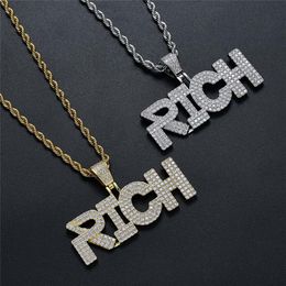 New Fashion Hip Hop Necklace Yellow White Gold Plated Full CZ RICH Pendant and Necklace for Men Women Nice Gift307u