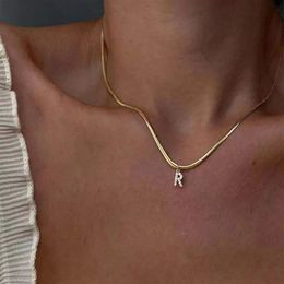 Inlaid Zircon Letter Initial Pendant Necklace For Women Gold Chain Cute Charms Collier Alphabet Necklaces Jewellery Friends Gift323Y