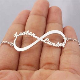 Custom Personalised Name Plate Couple Bracelets For Women Jewelry Gold Infinity Love Steel BFF Memory Friendship Christmas Gift Y2241w