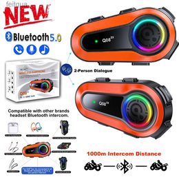 Walkie Talkie 2pc/1pc Helmet Intercom Motorcycle Bluetooth 5.0 Headset 1000M Communicator Waterproof Interphone 2 Riders Walkie Talkie YQ240130