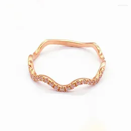 Cluster Rings 585 Purple Gold Plated 14K Rose Fashion Inlay Diamond Wavy For Women Simple And Suitable Daily Party Jewellery