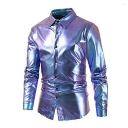 Men's Casual Shirts Men Performance Shirt Glossy Turn-down Collar Single-breasted Long Sleeves Buttons Satin Club Party Disco Stage Show