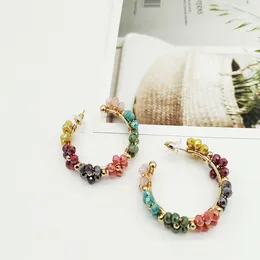 Dangle Earrings Luxury Crystal Flower Hoop Fashion Colorful Beaded Small Circle Women Boho Statement Jewelry