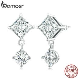 Earrings Bamoer 925 Sterling Silver Delicate Cubic Zircon Stud Earrings for Women Dainty Luxury Ear Studs for Girls Fine Jewellery Gitf