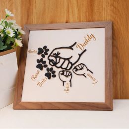 Jewellery 1pc Custom Family Names Wood Craft Wood Fist Dog Paw Frame Personalised Fathers Day Gift 30x30cm