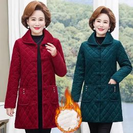 Women's Trench Coats Mom's High-End Corduroy Cotton Jacket Medium Length Middle- Aged And Elderly Large Size Ethnic Style Plush Coat Z4699