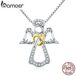 Necklaces Bamoer 925 Sterling Silver Guardian Angel Pendant Necklace Angel Wing Chain for Women Dazzling Zircon Luxury Jewellery SCN123