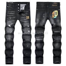 Jeans Mens Distressed Badge Black Skinny Jeans 2024 Fashion Designer Slim Fit Washed Motocycle Denim Pants Panelled Hip Hop Biker Trousers