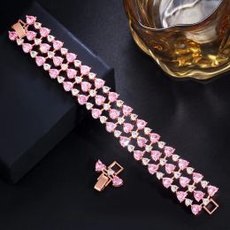 Bracelets ThreeGraces High Quality Pink Cubic Zirconia Rose Gold Color Love Heart CZ Bridal Wedding Bracelet for Women Prom Jewelry BR307