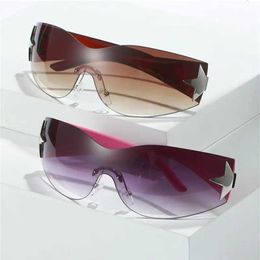 Rimless Sunglasses Oversized Trendy Y2k Wrap Around Punk One Piece Goggles Sports Sun Glasses Shades Driving Eyewear 230920