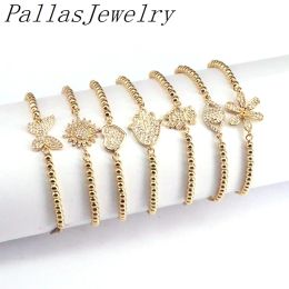 Bracelets 10Pcs New Charm Gold Colour Micro Pave CZ Connector Beaded Chain Bracelet For Women Adjustable Jewellery