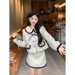 Two Piece Dress UNXX 2024 Winter Arrivals Chic Tweed Suit Set With Short Jacket And Pleated Skirt For Women Office Lady Girl Female
