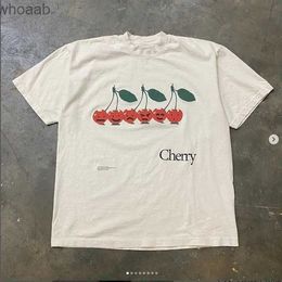 Men's T-Shirts 2023 Summer Cherry Expression Pattern Printed Wash Round Neck T-shirt Gothic Classic Y2K Top Womens T-shirt Oversized T Shirt 240130