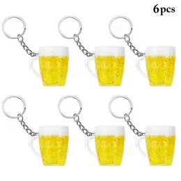 Decorative Flowers 6PCS Simulation Beer Mug Key Chain Creative Cup Pendant Keychain Food Prop Home Decoration For Kids