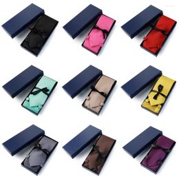 Bow Ties Black Tie Set For Men Luxurious Designer Solid Neckties Handkerchief Cufflink Gift Box Bussiness Wedding Accessories Gravatas