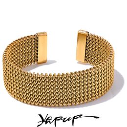 Yhpup 23mm Waterproof Stainless Steel Metal Wide Open Bracelet Bangle for Women High Quality Statement Texture Jewellery Bijoux 240125