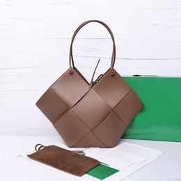 48cm Tote Bag Cowhide Weave Crochet Composite Bags Shoulder Handbags Women Shop Bags Genuine Leather Zipper Wallets Coin Purse Key314q