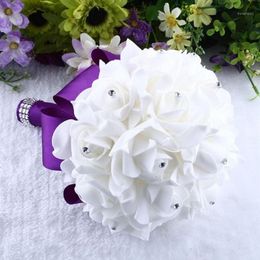 Bride Wedding Bouquet Crystal Roses Bridesmaid Wedding Bouquet Bridal Artificial Silk Flowers Rhinestone Pearl Decoration YL51276O