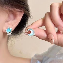 Stud Earrings Asymmetric Star Moon Female Design And Cool