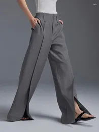 Women's Pants Boonboho Gray Suit High Waisted Wide Leg Split Spring Summer Loose Fit Trousers For Office Ladies Bottoms