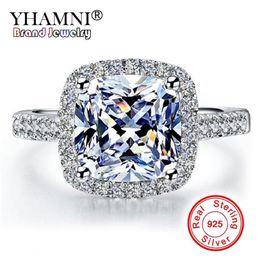 YHAMNI Real 100% 925 Sterling Silver Rings Whole Engagement Inlay 3 Ct SONA Simulation CZ Wedding Rings For Women GR0012698