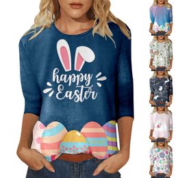 Women's T Shirts Easter Print 3/4 Sleeve Crew Neck Top Women Turtle Long Running Tee