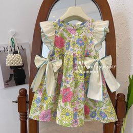 Girl Dresses 2024 Brand Princess Summer Dress With Bowknot Cute Style Kids Wear Clothing Toddler