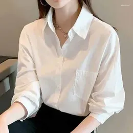 Women's Blouses Female Adding Velvet Thickening Leisure Loose Fitting Versatile Solid Color Long Sleeved Shirt Women Fashionable White