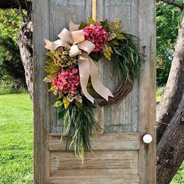 Decorative Flowers & Wreaths Farmhouse Pink Hydrangea Wreath Rustic Home Decor Artificial Garland For Front Door Wall BS306p