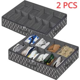 Under Bed Shoe Storage Box Sturdy Organiser With Smooth Zipper Clear Window Underbed Shoe Closet Storage For 12 Pairs Of Shoes 240129