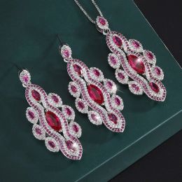 Sets 2023 Trendy Temperament Luxury Quality Jewelry 925 Silver Lab Ruby Pendant Necklace Earrings Women Wedding Banquet Jewelry Sets