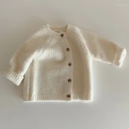 Jackets 6M-3T Korean Baby Textured Sweater Jacket Round Neck With Ctoon Knitted Cardigan For Early Spring Winter Toddler Clothing