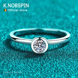 Necklace KNOBSPIN D VVS1 Moissanite Rings Round Classic Trendy Women Man Fine Jewellery GRA Certified s925 Sterling Sliver Plated 18k Ring