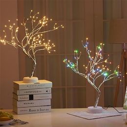 Tree Shaped LED Lamp Bonsai Style 108 Led Copper Wire DIY USB Night Light Touch Switch Control Christmas Decorative Light Gifts 202286