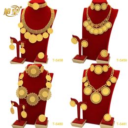 African 24K Gold Plated Coins Necklace Bracelet Sets For Women Dubai Luxury Choker Designed For Women Wedding Party Jewelry Gift 240123