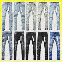 Designer Jeans for Mens Purple Jeans High Street Denim Tear Europe and the United States Fashion Tide Fit Hole Hiphop Slim Jean Pants Z 6A6G