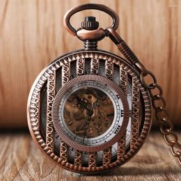 Pocket Watches Steampunk Red Hollowed Mechanical Hand Wind Watch Vertical Stripes Design Fob Gift Accessory Clock Necklace