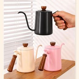 Hip Flasks 304 Stainless Steel Tilting Kettle With Wooden Handle For Coffee And Tea Heating Gift Giving Household Drinkware 600ml 1pcs