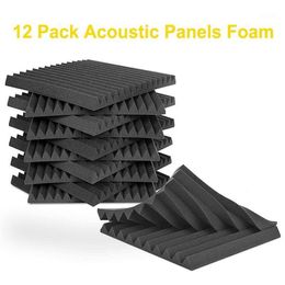 New 12Pcs Acoustic Foam Panel Tiles Wall Record Studio 12 x12 x1 Sound-proof Black Blue For Studio Home Recital Ha254M