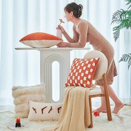 Pillow Nordic Style Orange Cover Light Luxury Leather Woven Plush Decorative Pillows Home El Sofa Chair Backrest Pillowcase