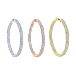 Summer Fashion Loop Earring Round Circle Micro Pave Cubic Zirconia 50mm Big Hoop Earrings Jewelry For Women Party Wedding & Huggie297T